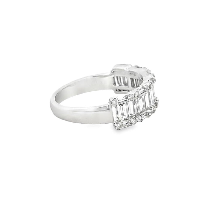 1.21 CTW Diamond Baguette and Round Wide Band Ring in 14K White Gold