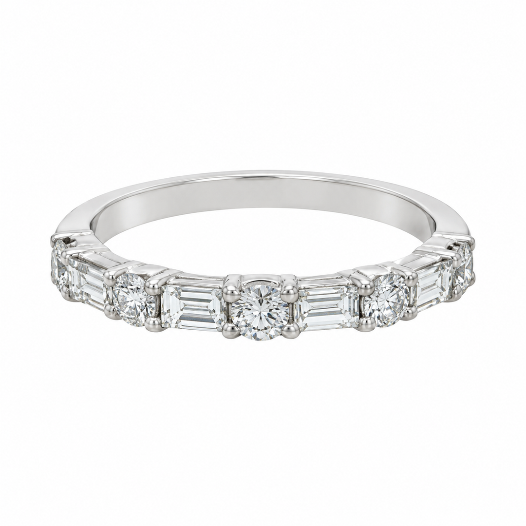 0.80 CTW Diamond Baguette &amp; Round Band – 14K White Gold