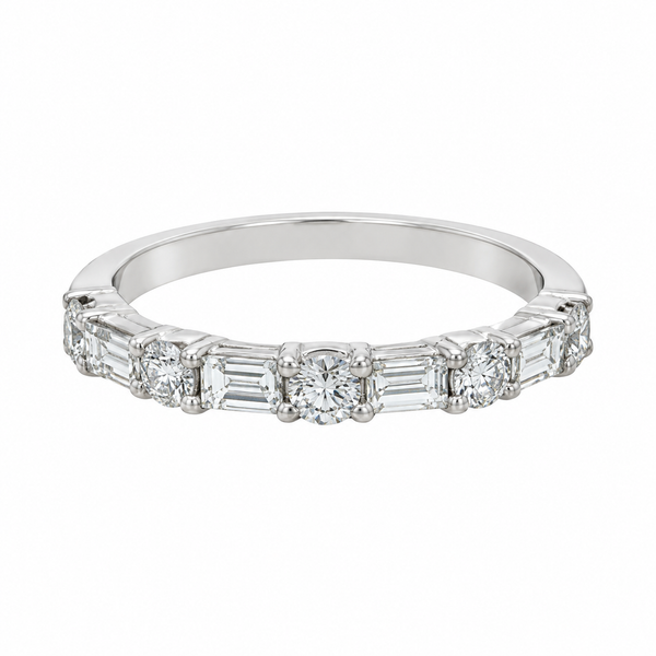 0.80 CTW Diamond Baguette & Round Band – 14K White Gold