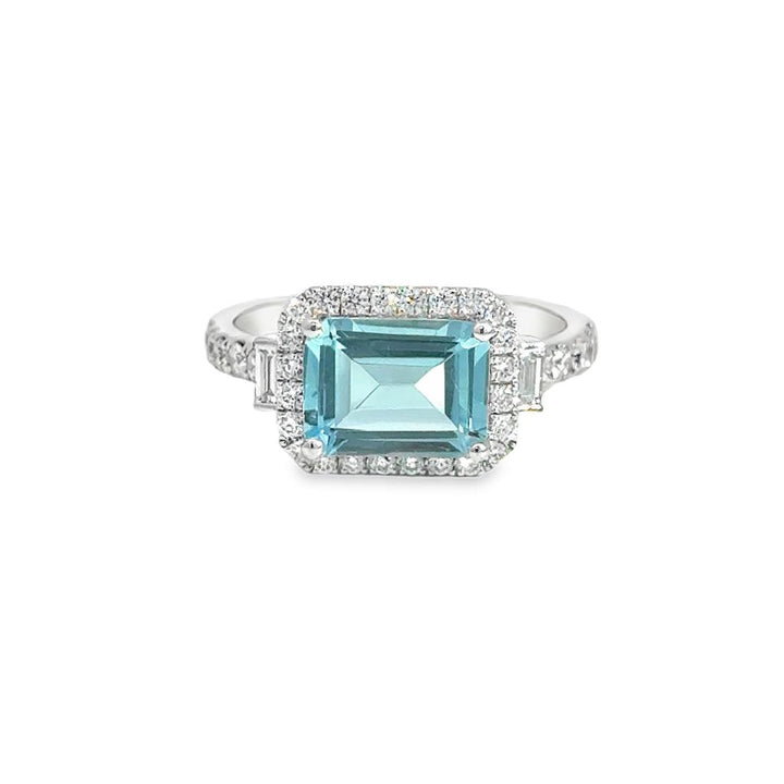 2.52 CT Sky Blue Topaz & 0.43 CTW Diamond 18K White Gold Halo Ring