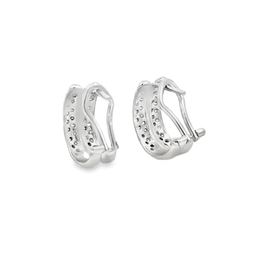 0.60 CTW Diamond 14K White Gold Double Row Hoop Earrings