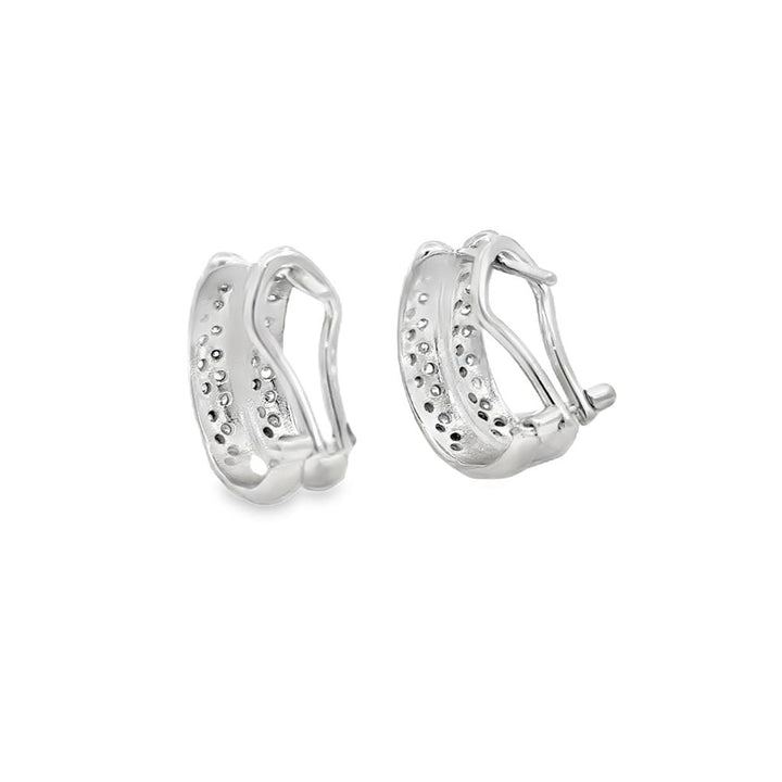 0.60 CTW Diamond 14K White Gold Double Row Hoop Earrings