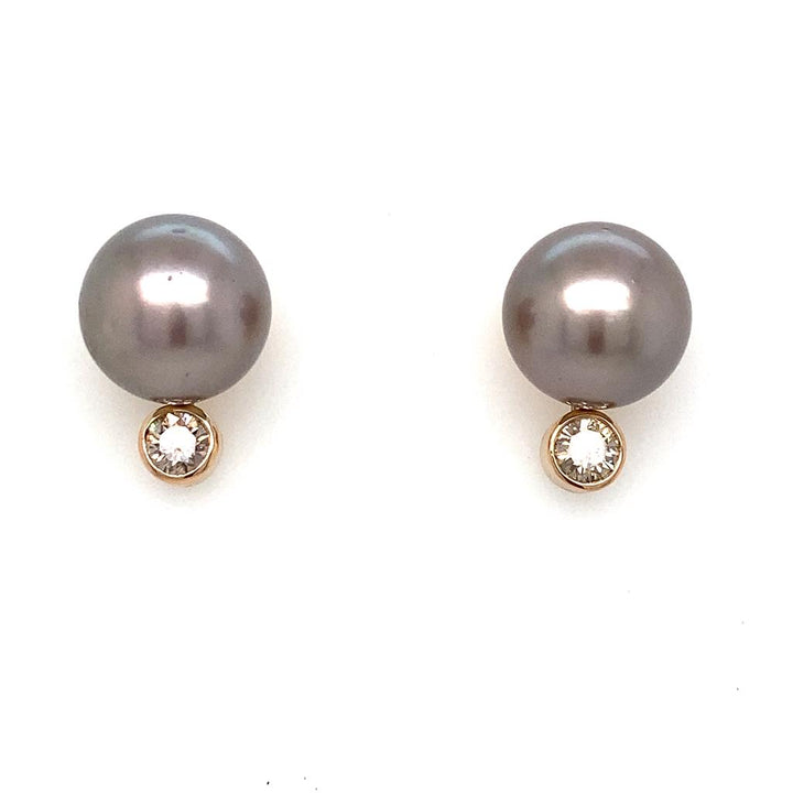 18K Rose Gold Tahitian Pearl and Diamond Earrings