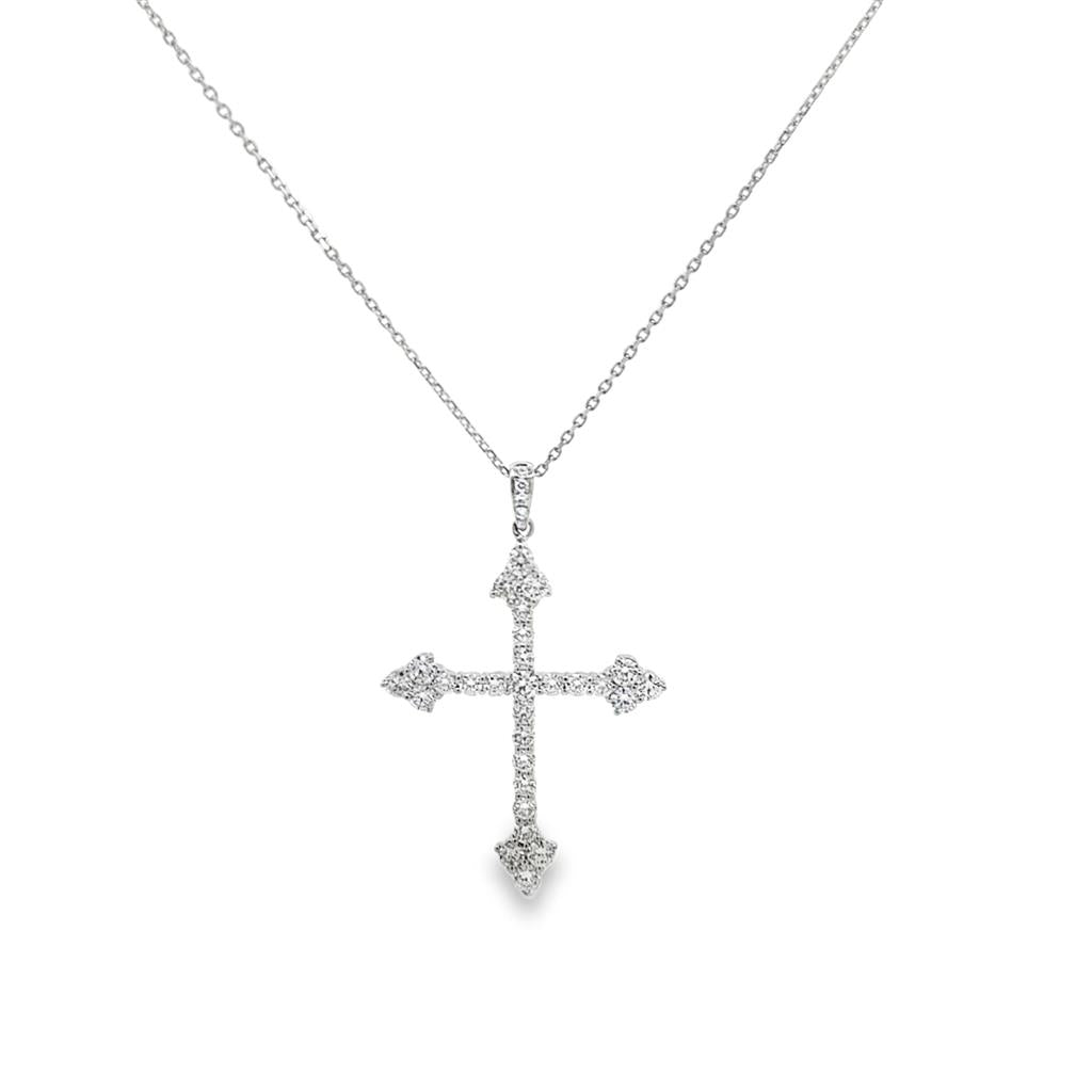 1.30 CTW Diamond 18K White Gold Cross Pendant Necklace