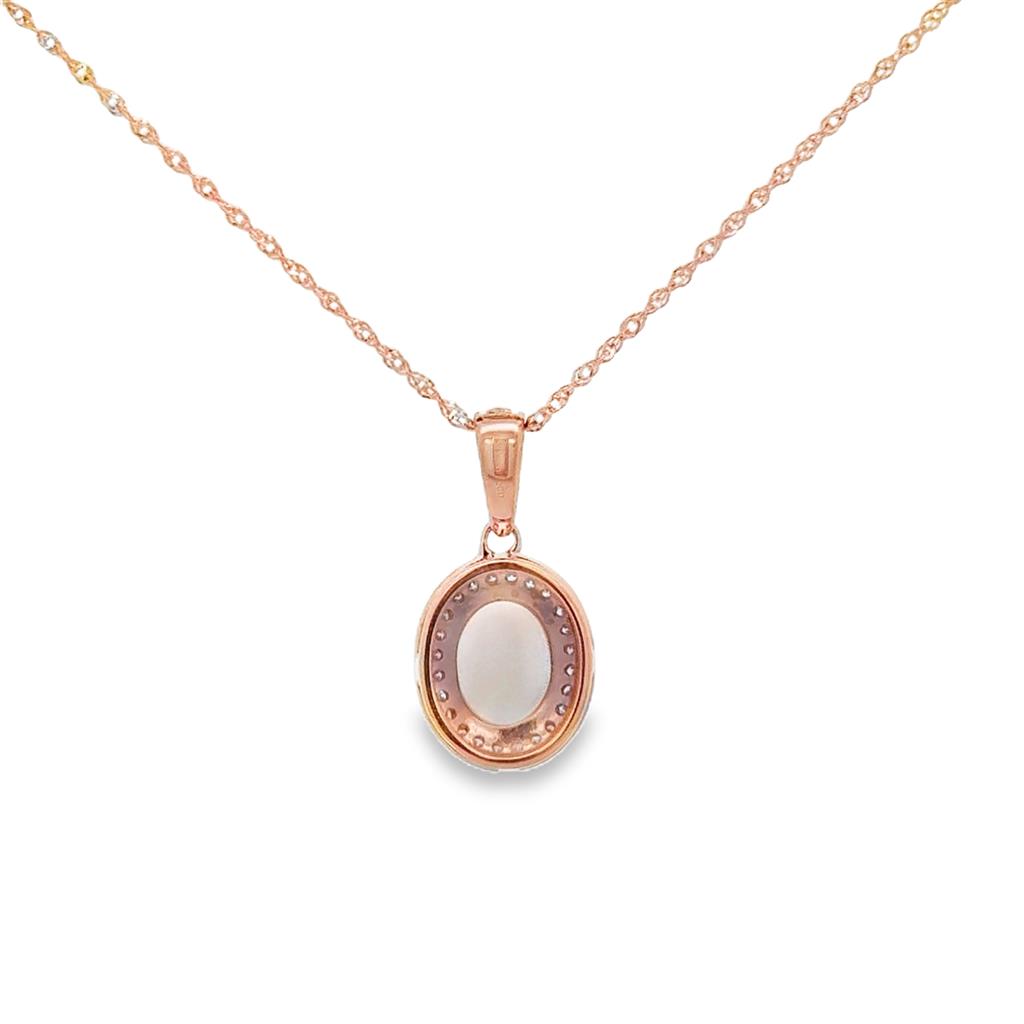 0.79 CT Oval Opal & 0.15 CTW Diamond Pendant Necklace in 14K Rose Gold