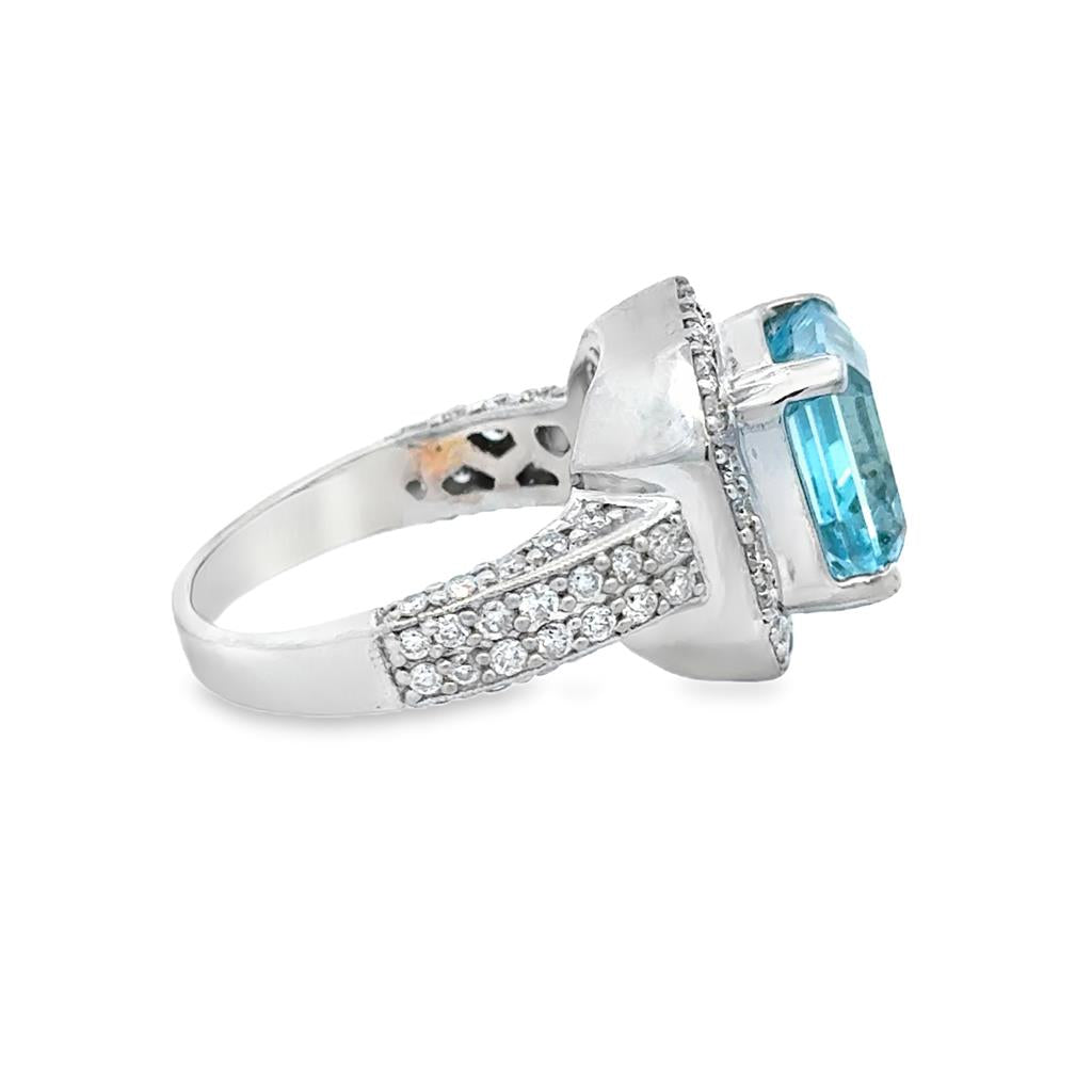 4.10 CTW Aquamarine & 0.72 CTW Diamond 18K White Gold Statement Ring