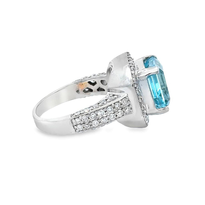 4.10 CTW Aquamarine & 0.72 CTW Diamond 18K White Gold Statement Ring
