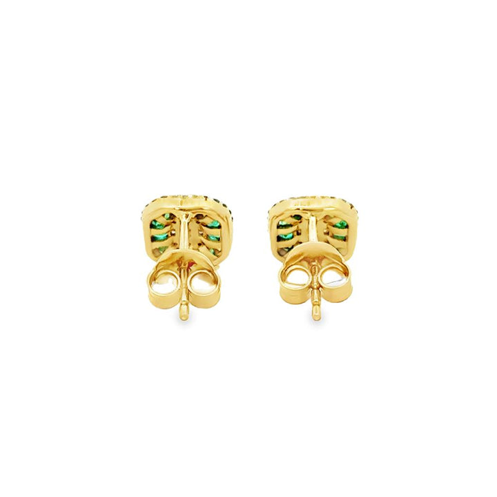 0.61 CTW Emerald & 0.89 CTW Diamond 14K Two-Tone Gold Emerald-Cut Halo Stud Earrings