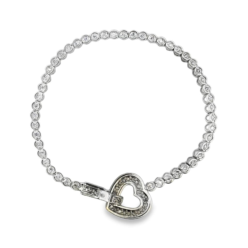 0.65 CTW Diamond Heart Clasp Bracelet in 14K White Gold – 3mm Wide