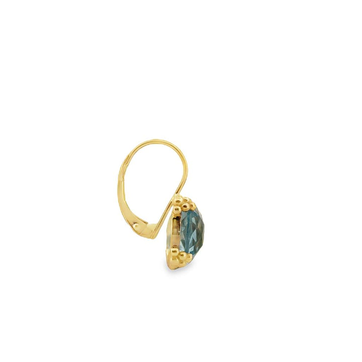 10mm Blue Topaz 14K Yellow Gold Drop Earrings with Lever Backs