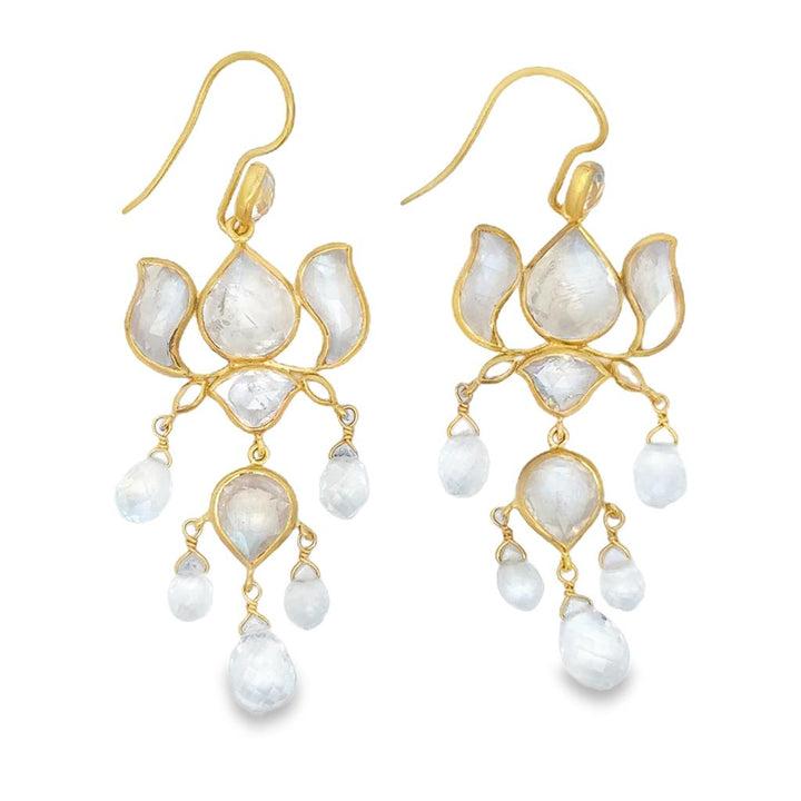 Moonstone Chandelier Earrings in 18K Yellow Gold – 2.5" Length
