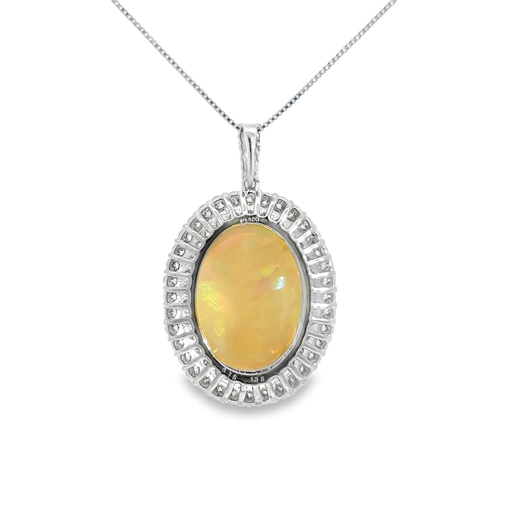6.15 CT Opal & 1.35 CTW Diamond Double Halo Platinum Pendant Necklace