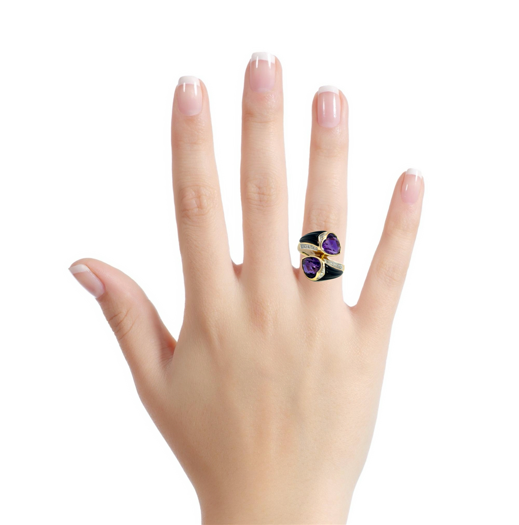 Amethyst, Onyx & Diamond 14K Yellow Gold Heart Ring