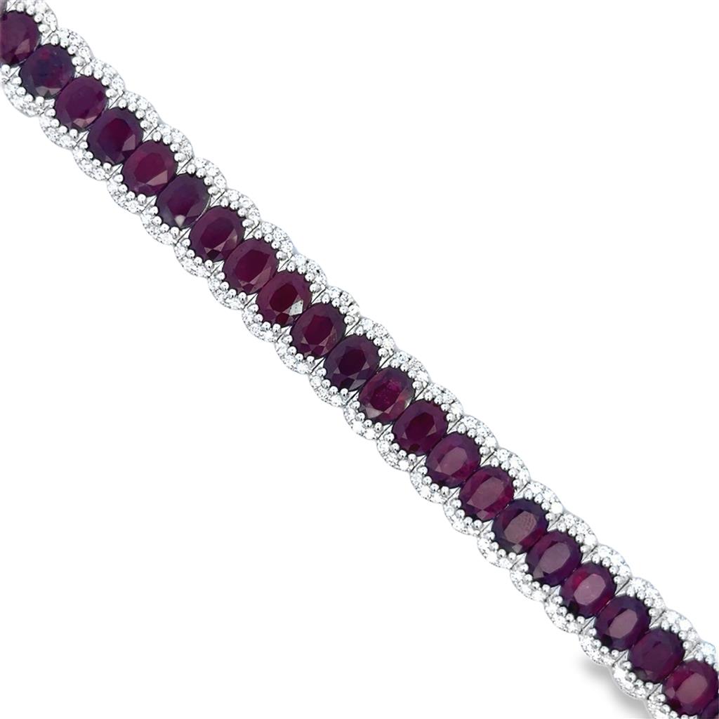 30.06 CTW Oval Ruby & 1.87 CTW Diamond 18K White Gold Bracelet