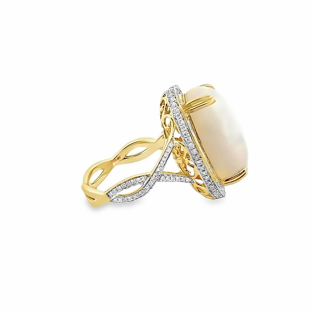 0.78 CTW Diamond Halo 18K Yellow Gold Opal Ring