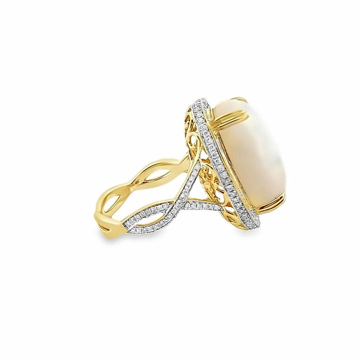 0.78 CTW Diamond Halo 18K Yellow Gold Opal Ring