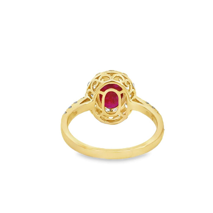 1.91 CTW Ruby & Diamond Halo Ring in 14K Yellow Gold – Size 6.75