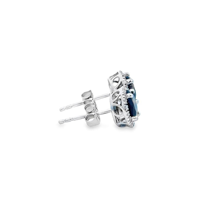 2.14 CTW Sapphire & 0.14 CTW Diamond 14K White Gold Round Halo Stud Earrings
