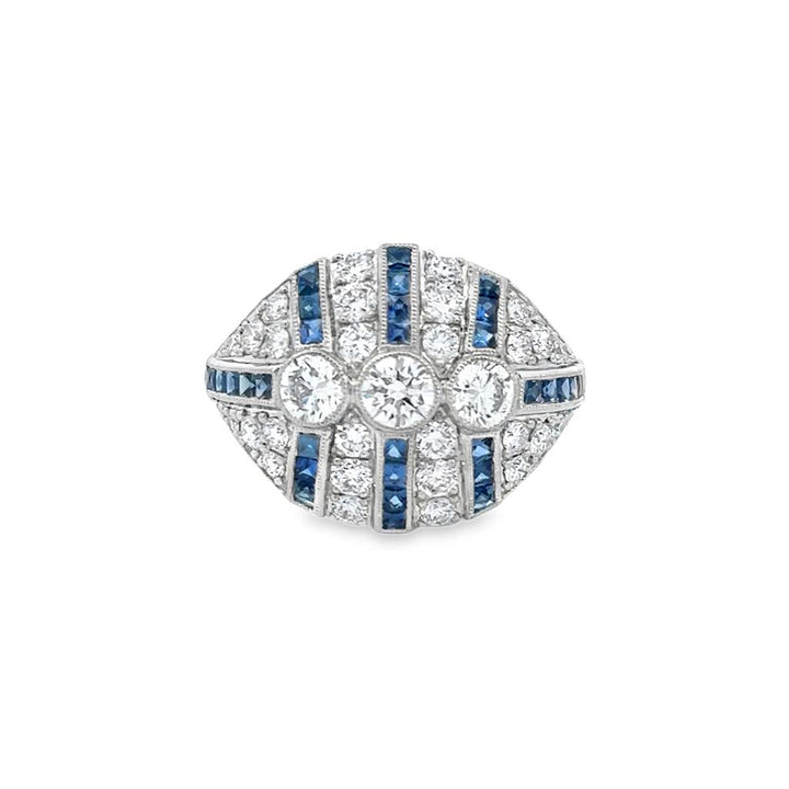 1.40 CTW Diamond & 0.62 CTW Step-Cut Sapphire Platinum Vintage-Inspired Ring