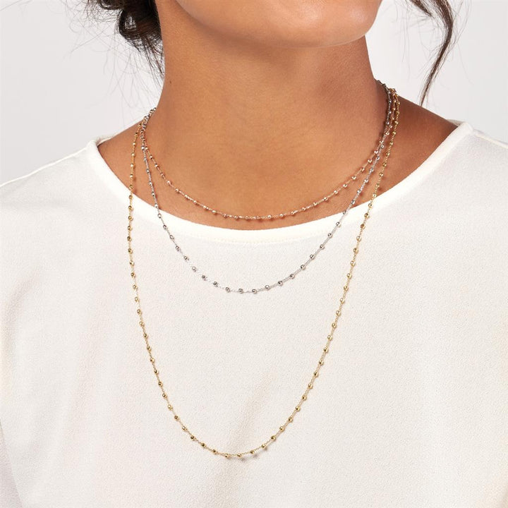 14K Yellow Gold Cable Chain Diamond Cut Bead Stations, 18"