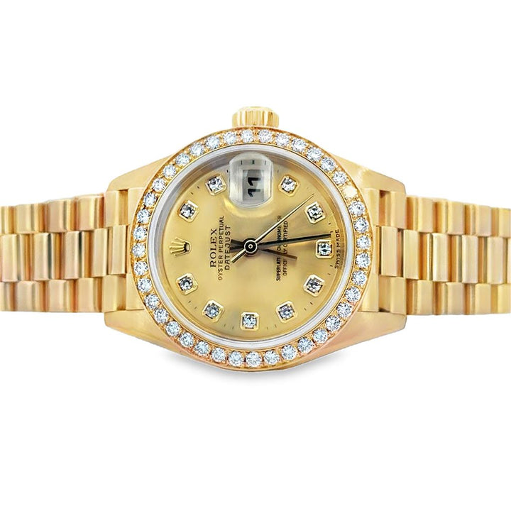 Pre-Owned 2001 Ladies Rolex President 18K Yellow Gold with Factory Diamonds