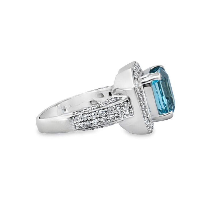 4.10 CTW Aquamarine & Diamond 18K White Gold Ring