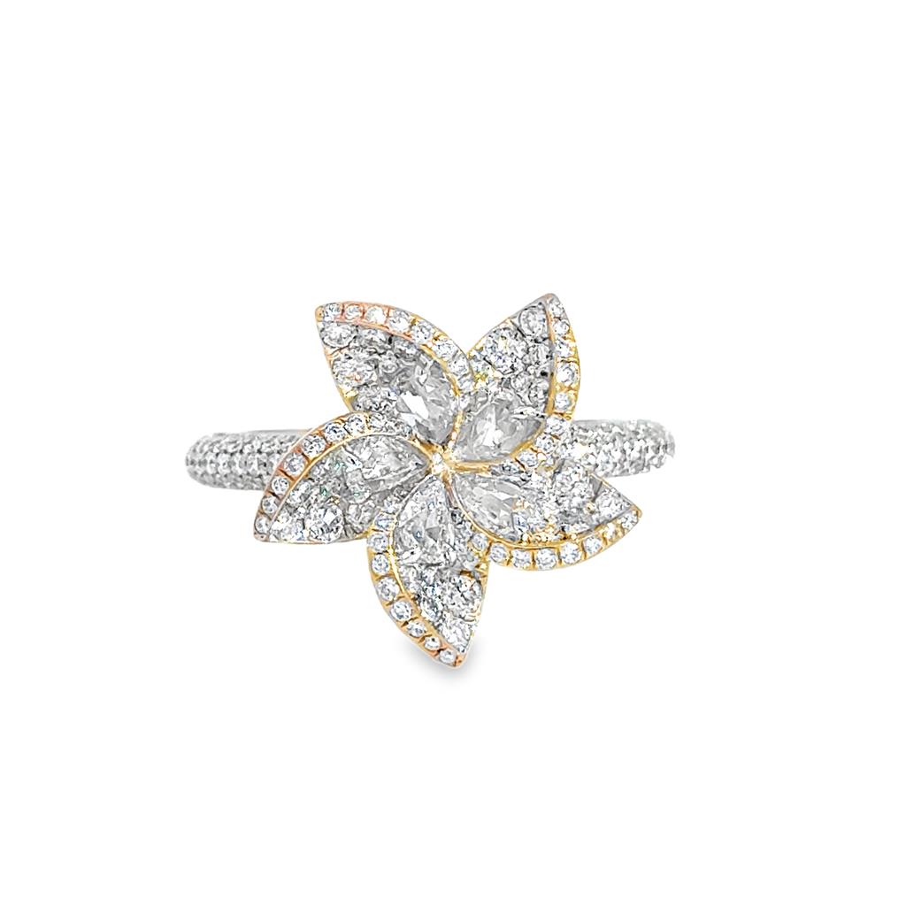 Harakh 1.50 CTW Diamond Plumeria Floral Ring in 18K White & Rose Gold