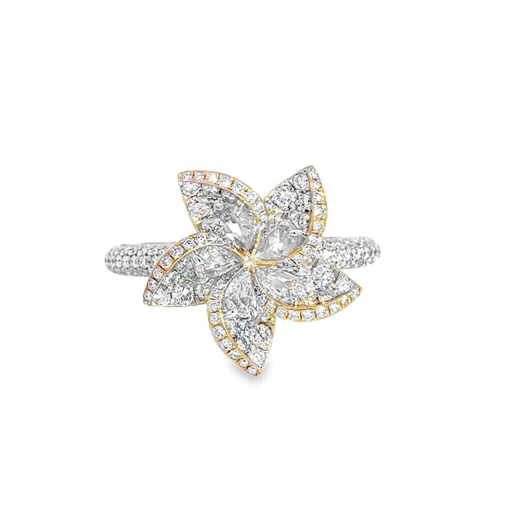 Harakh 1.50 CTW Diamond Plumeria Floral Ring in 18K White & Rose Gold