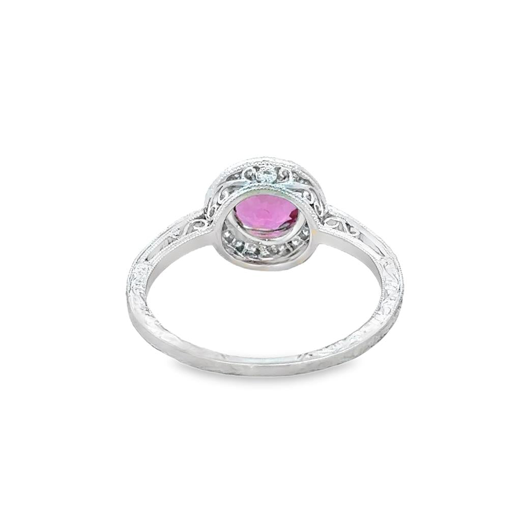 18K White Gold Pink Tourmaline & Diamond Halo Ring – Size 6