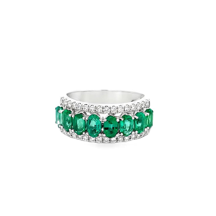 1.79 CTW Emerald & 0.40 CTW Diamond 14K White Gold Band Ring