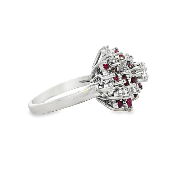 0.60 CTW Diamond & Ruby Cluster Ring in 14K White Gold – Size 6