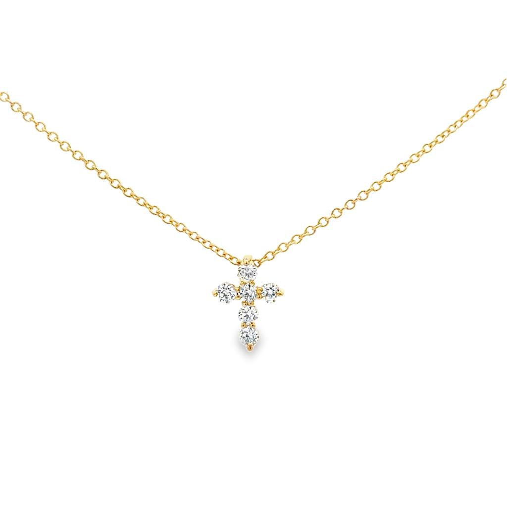 0.25 CTW Diamond 14K Yellow Gold Mini Cross Pendant Necklace