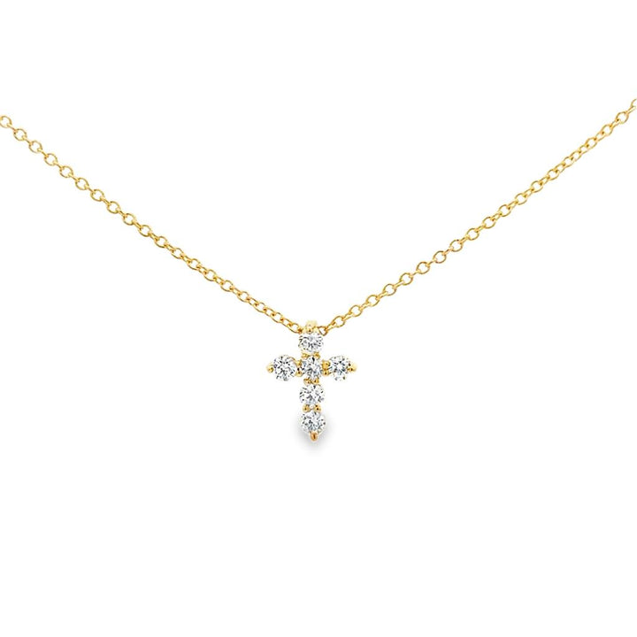0.25 CTW Diamond 14K Yellow Gold Mini Cross Pendant Necklace