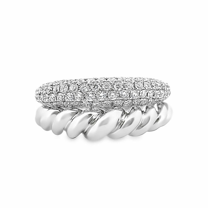 0.70 CTW Round Diamond 14K White Gold Double Stack Design Ring