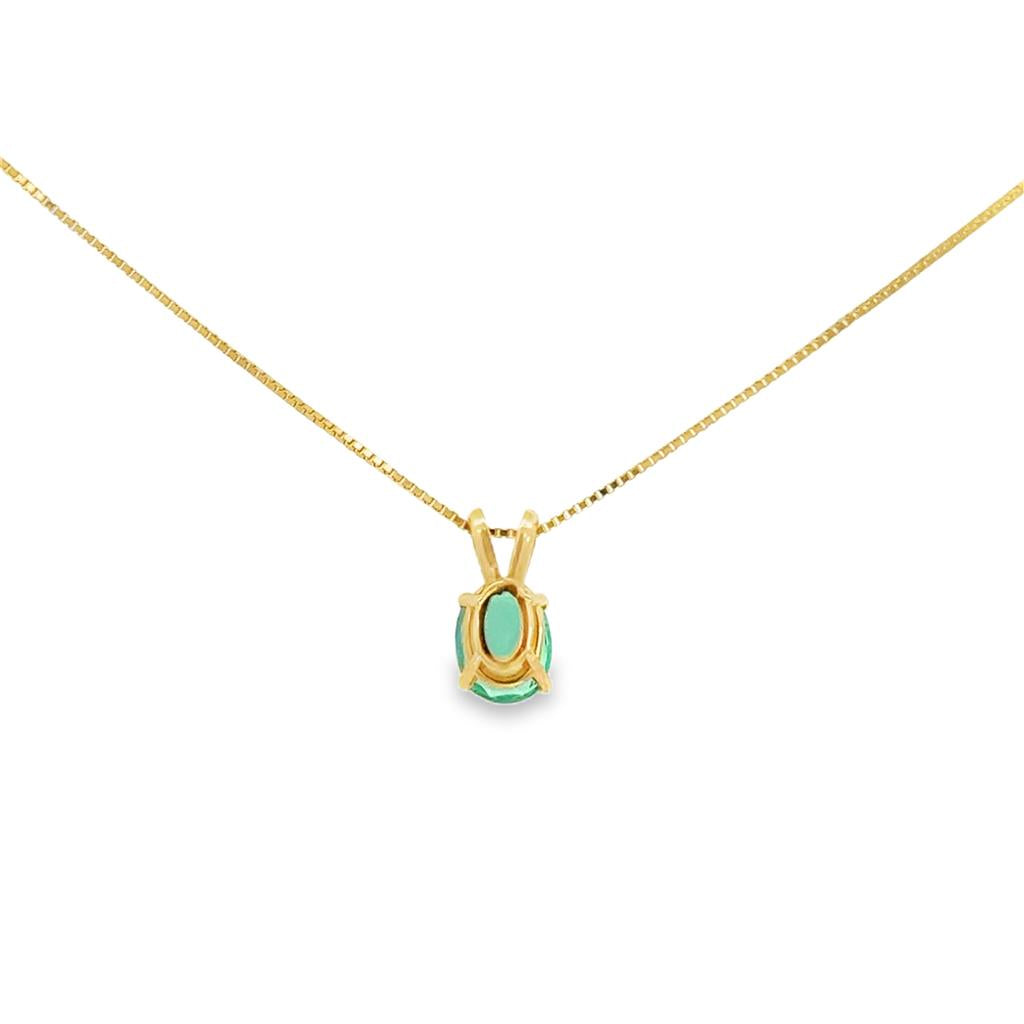 Oval Emerald 14K Yellow Gold Solitaire Pendant Necklace