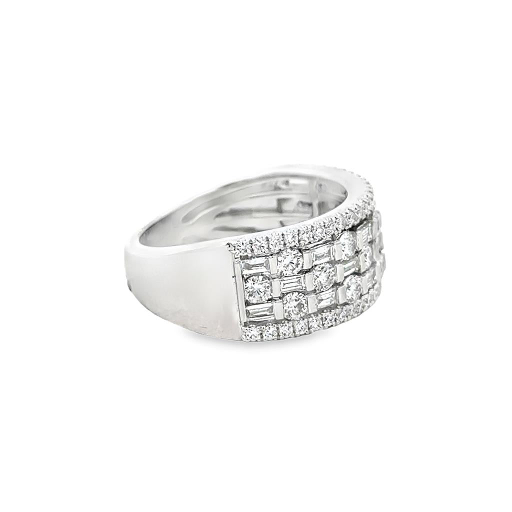1.43 CTW Diamond Baguette and Round Wide Band Ring in 14K White Gold