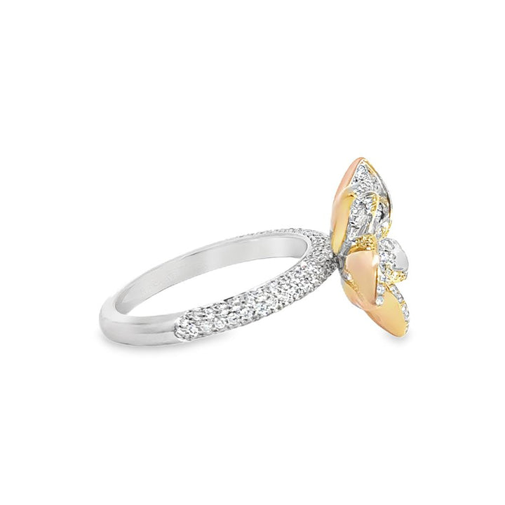 Harakh 1.50 CTW Diamond Plumeria Floral Ring in 18K White & Rose Gold