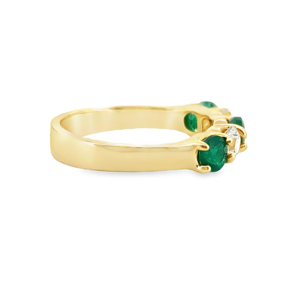 0.60 CT Diamond and 0.90 CTW Emerald Band, 14K Yellow Gold