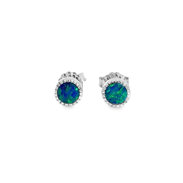 Opal Doublet Stud Earrings in 14K White Gold