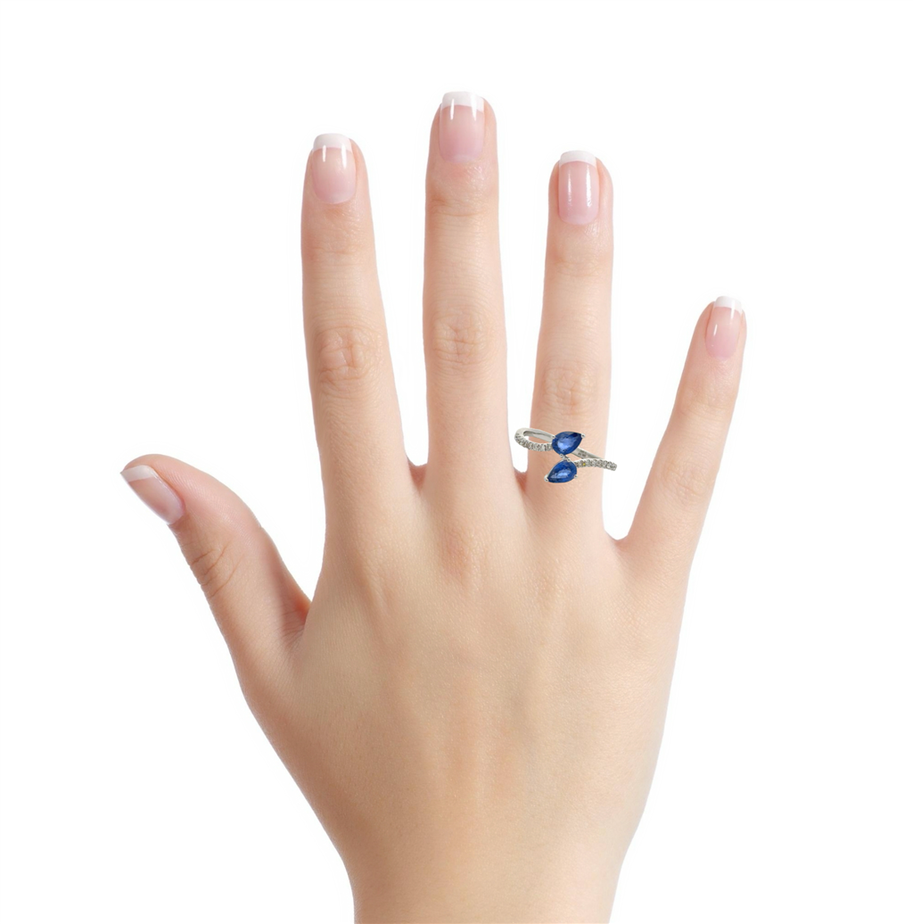 1.00 CTW Pear Sapphire & 0.14 CTW Diamond 14K White Gold Bypass Ring