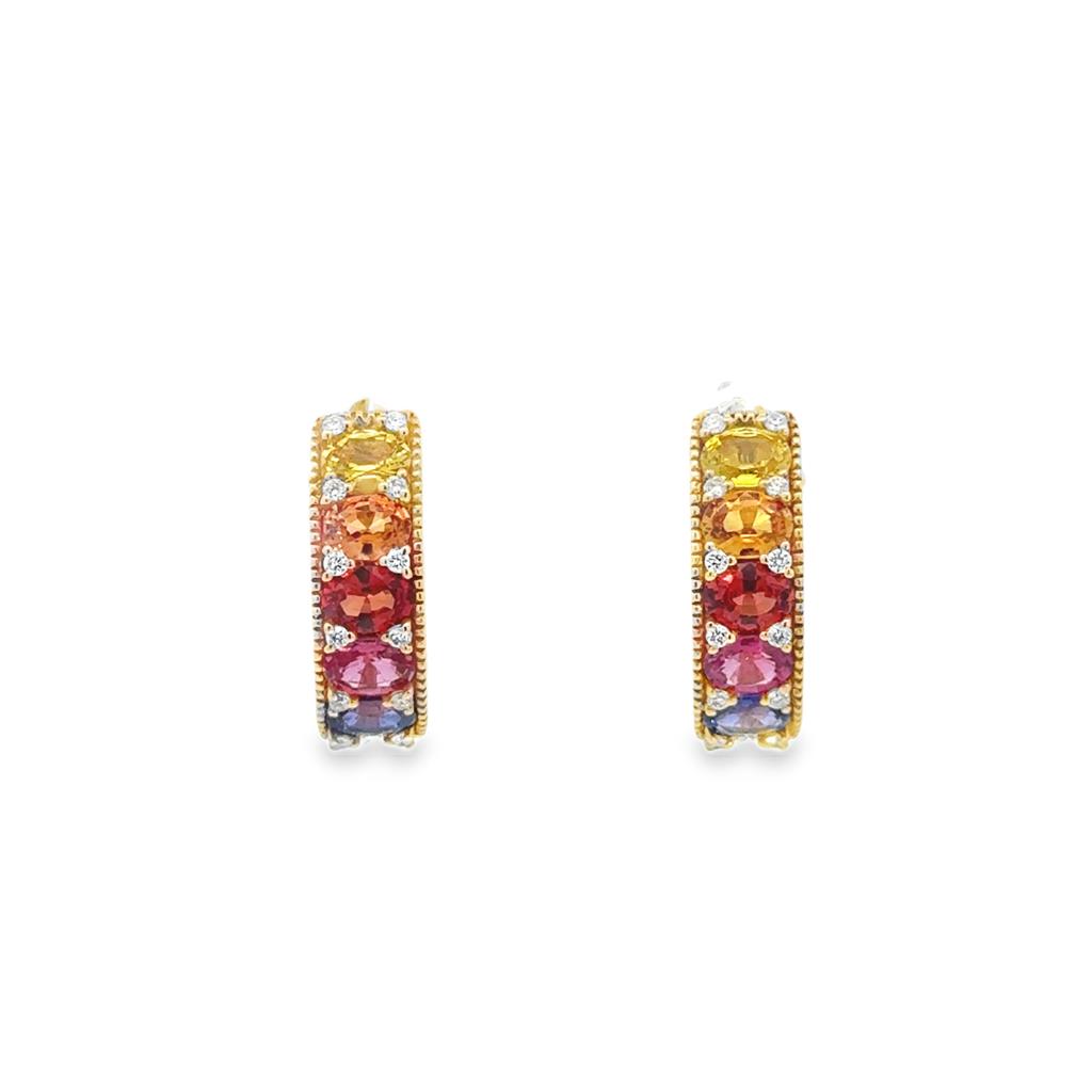 1.98 CTW Rainbow Sapphire & 0.11 CTW Diamond 14K Yellow Gold Hoop Earrings