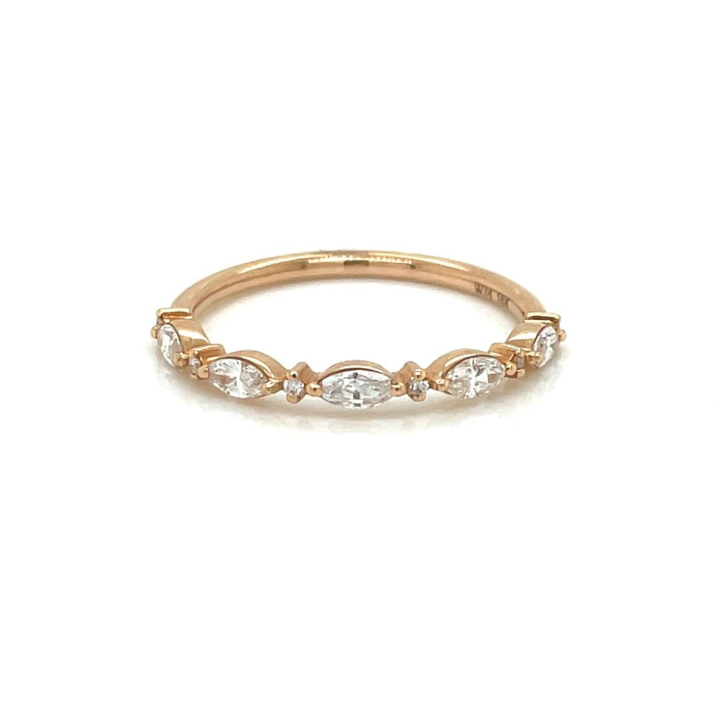 0.38 CTW Marquise 0.03 CTW Round Diamonds 14K Rose Gold Wedding Band