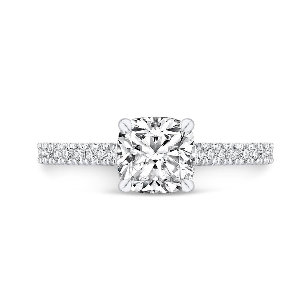 Hidden Halo Engagement Semi-Mount Diamond 18K White Gold Classic Pave Setting Engagement Ring