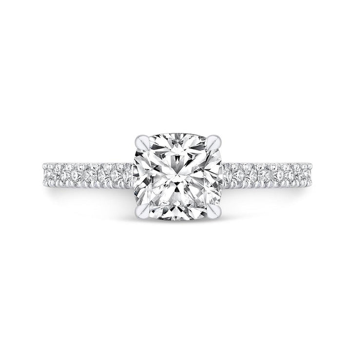 Hidden Halo Semi-Mount Diamond 18K White Gold Classic Pave Setting Engagement Ring