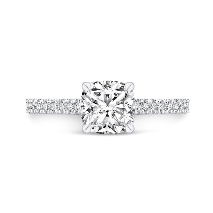 Hidden Halo Engagement Semi-Mount Diamond 18K White Gold Classic Pave Setting Engagement Ring