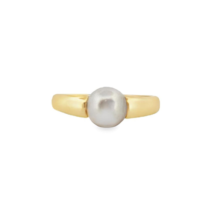 8.5mm White Pearl Ring in 14K Yellow Gold – Size 8.5