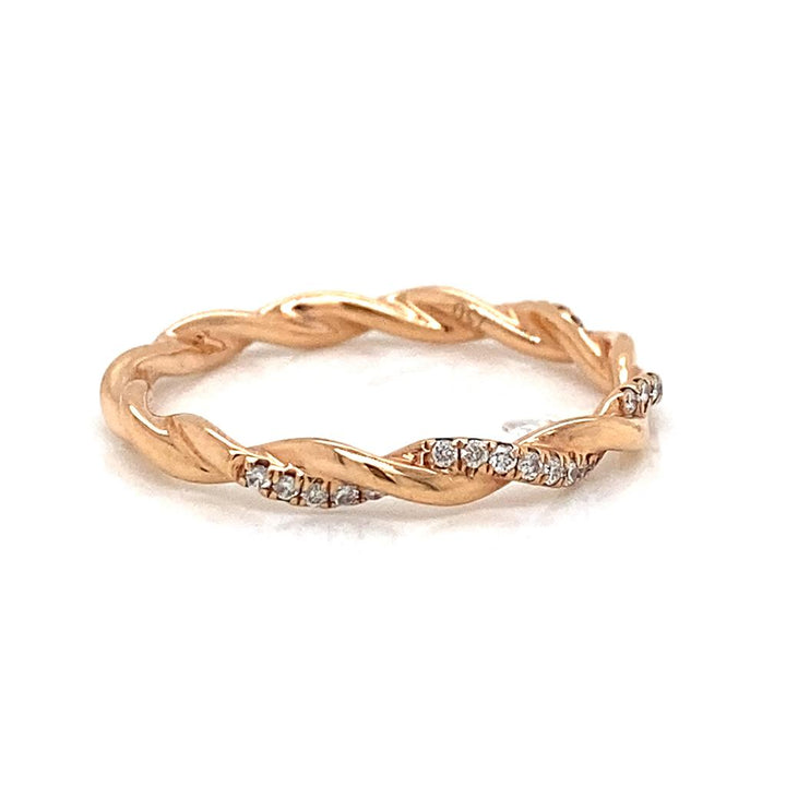 0.10 CTW Round Diamonds 18K Rose Gold Twist Design Wedding Band