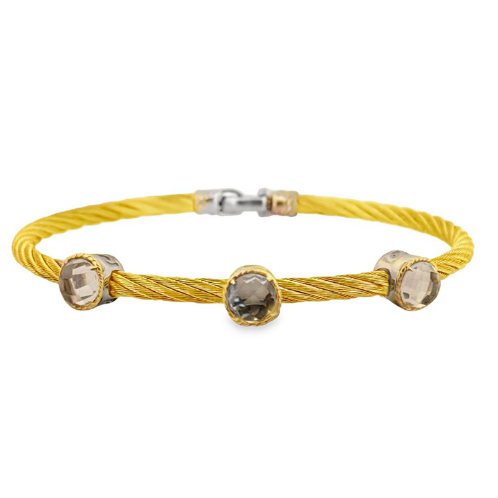 Charriol White Topaz 18K Yellow Gold & Steel Cable Bracelet