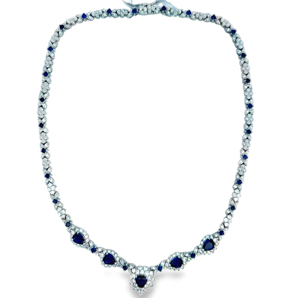 5.58 CTW Pear Shape Sapphire, 3.17 CTW Square Sapphire & 4.77 CTW Diamond Platinum Necklace