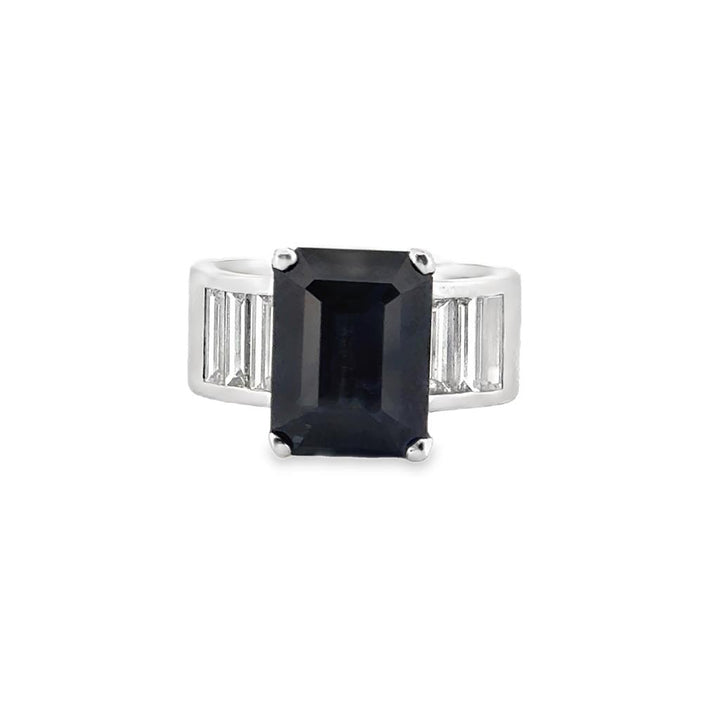 6.32CT Sapphire and Diamond Ring in Platinum – Emerald Cut Sapphire, GIA Certified